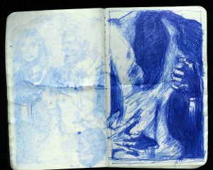 Moleskine sketch journal -- back with hands