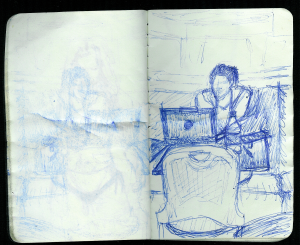 moleskine sketch journal - girl in cafeteria